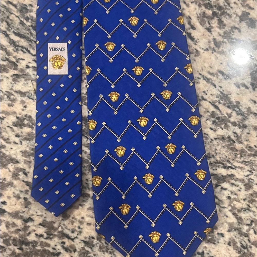 Versace Blue and Gold Medusa Pattern Tie (a repost).